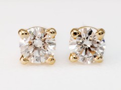 Natural Diamond 1/2ctw Studs Round 14k Yellow Gold Earrings Secure Lock Backs