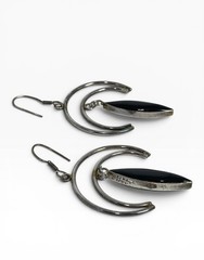 Vintage Alpaca Mexico Modernist Double Crescent Turquoise Inlay Dangle Earrings
