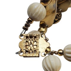 Acrylic Carved Off White Beaded Choker Necklace Brass Tribal Boho Ethnic Rose