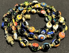 VTG Venetian Colorful Millefiori Glass Beads Knotted Choker Necklace 5mm x 17.5″