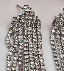 Crystal Fringe Tennis Drop Earrings Silver Tone Chandelier Vintage 2.5 in