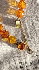 Faceted Amber Vintage Choker Necklace Fancy Clasp with UV Test See Pics