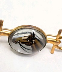 B.A. Ballou Horse Head Bar Pin Brooch Reverse Painted Essex Crystal Type 3-1/8″