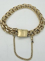 12K Gold Filled Vintage Double Link Charm Bracelet With Safety Chain 7.5in.