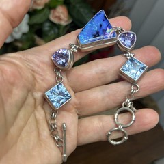 57. SARDA 925 Dichronic Glass Pink Blue Gem Linked Bracelet 6 7/8-7 3/8″, 40.3g
