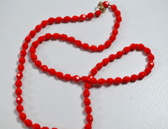 Vintage Handmade Glass Bead Necklace Small Round Red Faceted Beads 24.5″