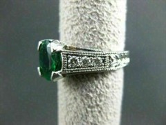 ESTATE 2.18CT DIAMOND & AAA COLOMBIAN EMERALD 14KT WHITE GOLD 3D ENGAGEMENT RING