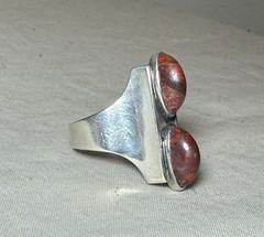 Vintage Sterling Silver red agate Stone Art Deco fine gem Jewelry Ring size 6