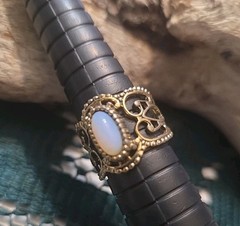 S Coventry Empress Dragon’s Breath Goldtone Faux Fire Opal Filagree Ring Sz 7.25