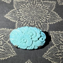 Antique Made In France Brooch Pale Blue Floral Trombone Style Pin Back