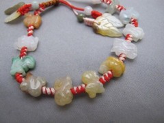 Fine CHINESE Carved Stone ZODIAC ANIMALS Bead CORD BRACELET-6 3/4 Inches