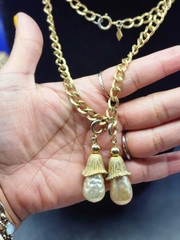 VTG Sarah Cov Parade Baroque Faux Pearls Detachable Pendants gold tone necklace