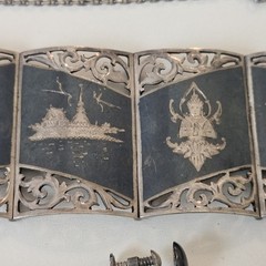 Siam Sterling Silver Niello Dancer Jewelry Set Brace/ Neck/Earrings 104 Grams