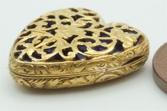 15K GOLD BLUE ENAMEL HEART LOCKET PENDANT c1840 – ANTIQUE ENGLISH