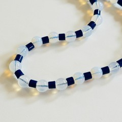 VTG Opalescent Necklace Opalite Art Glass cobalt blue beaded Beads Collar 32″L