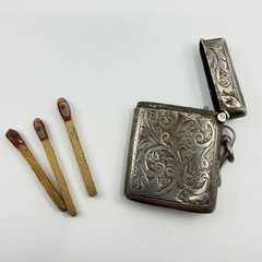 925 Sterling Silver Vintage Match Safe Antique Etched Scroll Vesta Case 14.8g