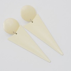 Minimalist Geometric Long Drop Dangle Metal and Cream Enamel Vtg 1980s Earrings