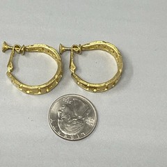 Gold Tone Hoop Earrings Retro Greek Key Hinged Clip On Screw Back Geometric 1.25