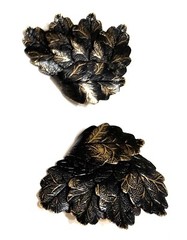 Vintage Clip On Earrings Leaves Clustered Black Gold Tone 2 Inches X 2 Inches