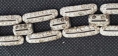 Antique Art Deco Pot Metal Paste Rhodium Plated Bracelet & Safety Chain 1920s