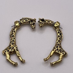 Earrings Vintage Giraffe Metal Gold Tone Animals Stud Pierced Jewelry