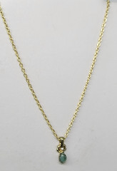 Faux Jade Green Oval Cabochon Gold Tone Pendant Chain Necklace Rhinestone Accent