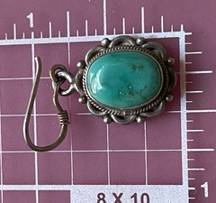 Vintage 925 Sterling Silver 1.25″ Oval Turquoise Scalloped Dangle Wire Earrings