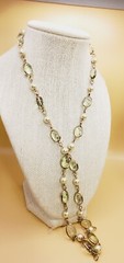 Vtg 24″ Two Sisters Pale Green Faux Pearl & Green Lucite Beads Goldtone te02