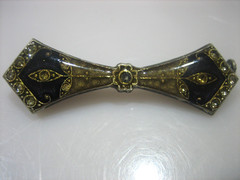 ANTIQUE ART DECO ENAMEL RHINESTONE TROMBONE CLASP BAR BROOCH UNSIGNED