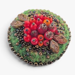 Vintage Piaf Design Beaded Felt Brooch Czech Artisan Handmade 2.25″ Diameter