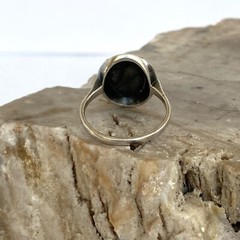 VTG Sterling Silver 935 +W+ Oval Faceted Hematite & Marcasite Ring Sz 6.25