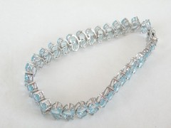 Vintage Sterling Silver 925 Natural Madagascar Blue Apatite Tennis Bracelet 7.5″