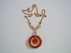 Necklace Pendant Ring Heart Carnelian 12.1 G/39 Cm