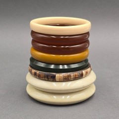 Vintage Earthy Bangle Bracelet 8″-9″ Rootbeer Butterscotch Lucite Plastic Set 8