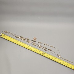Layered Necklace Gold Tone Station Beaded Textured Glossy 19″
