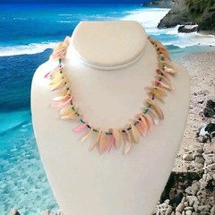 Vintage Dyed Seashell Shell Necklace Fringe Boho Beach Coastal Mermaidcore Beach