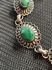 Vtg Sterling 925 Southwestern Style Concho Malachite Flower Bracelet, 7.5”