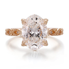 Crafted 3.70CT Oval Cut White Moissanite With 10K Yellow Gold FN Women Fine Ring