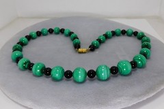 Vintage Malachite & Black Onyx Bead Necklace ~ 20″ ~ Chain Strung – Barrel Clasp
