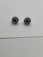 Jacqueline Kennedy JBK Simulated Sapphire & Rhinestone Stud Earrings Silvertone