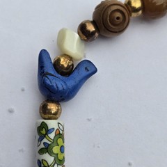 Vintage Boho Beaded Necklace Painted Glass Carved Wood Shell Metal Beads