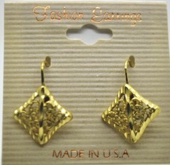 A-001 Vintage Rhombus shape gold Tone Leverback stud dangle fashion jewelry