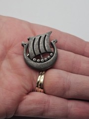 Vintage R Tennesmed Sweden Brooch Pin Viking Ship Pewter 1970s