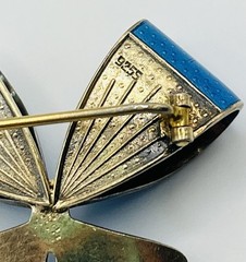 Vtg N.A Jørgensen-Norway Sterling Silver & Blue Guilloche Fish Bow Pin/Brooch