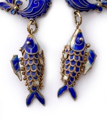 Blue Cloisonne & Vermeil Koi Fish Charm Bracelet and Hoop Earrings: China Export