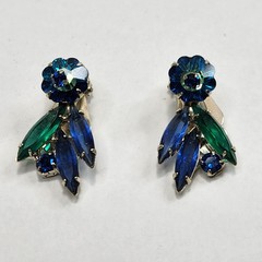 Vtg Juliana Margarita Navettes Blue Green Spray Brooch Pin Clip Earrings (READ)