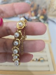 MIKIMOTO 14k Yellow Gold 5.7mm Cultured Pearl Link Ladies Bracelet 6.5″