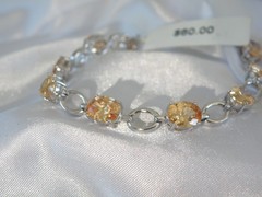 Vintage Sterling Silver 925 Gemstone Tennis Station Bracelet Fits 7″