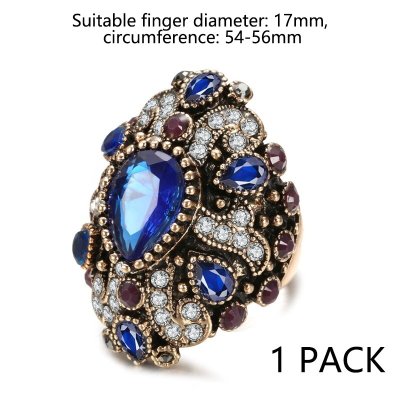 Vintage sapphire wide ring resin crystal ring, women’s ring accessories