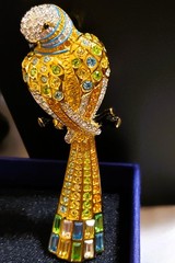 SWAROVSKI Parrot Brooch Aqua & Green Pave Crystals Gold Encrusted